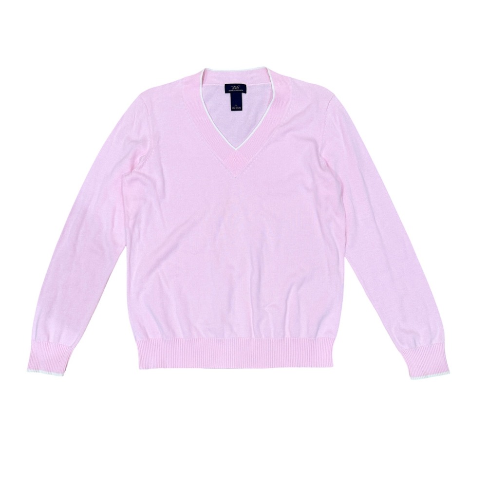 Brooks Brothers 346 Pink Cotton V-Neck Sweater XL Lightweight Preppy Tipped Trim